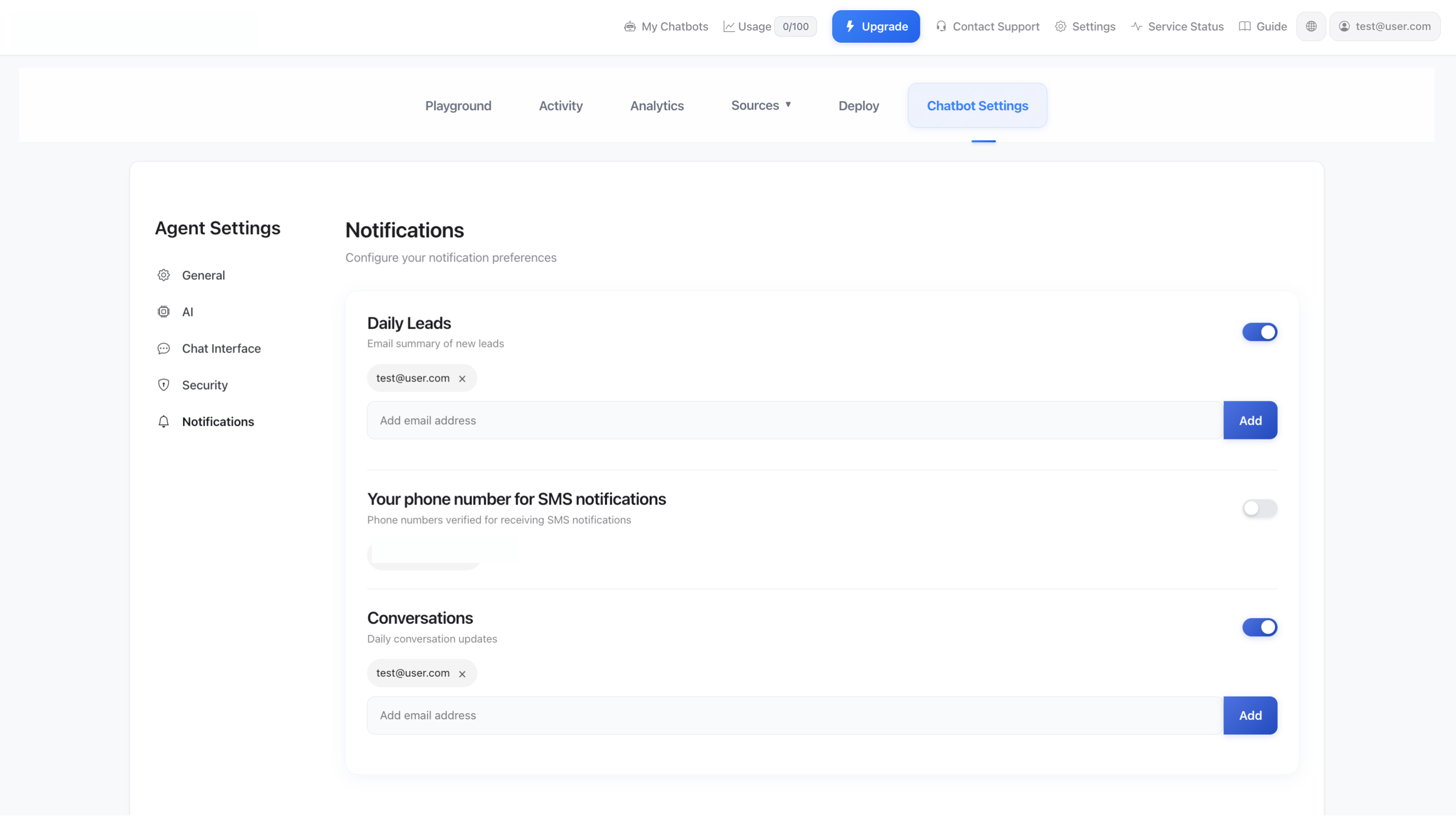 Paramètres des notifications