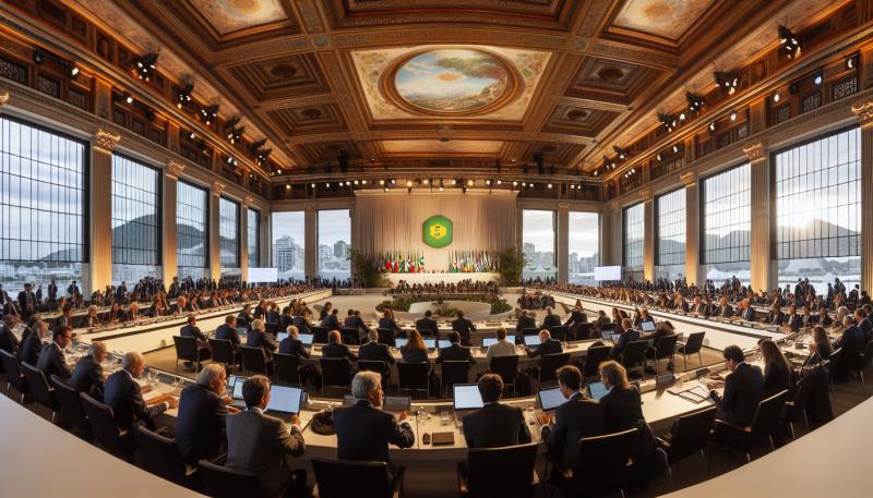 Une salle de conférence animée lors du Sommet mondial sur le climat 2026 à Rio de Janeiro